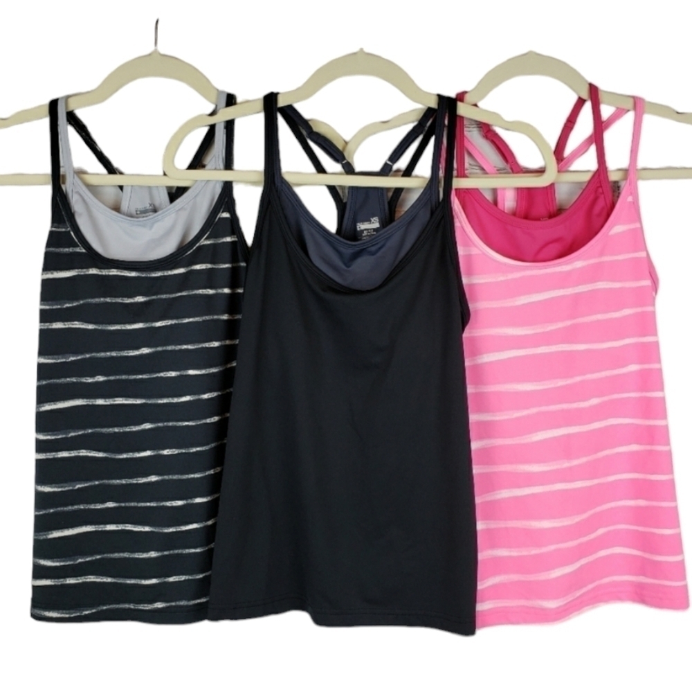 Lot of 3 Old Navy Workout Layered Racerback Built-in Bra Tanks XS
